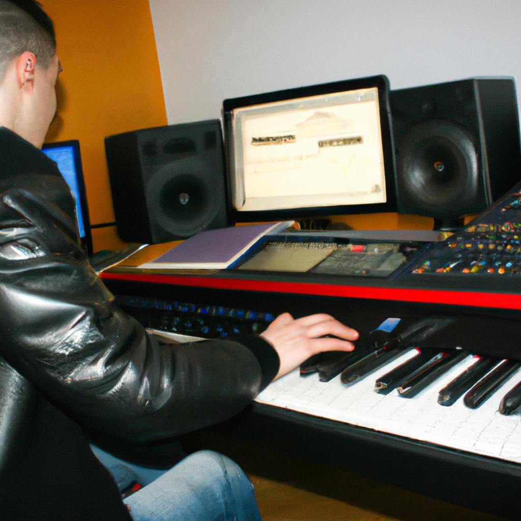 Person working in music studio